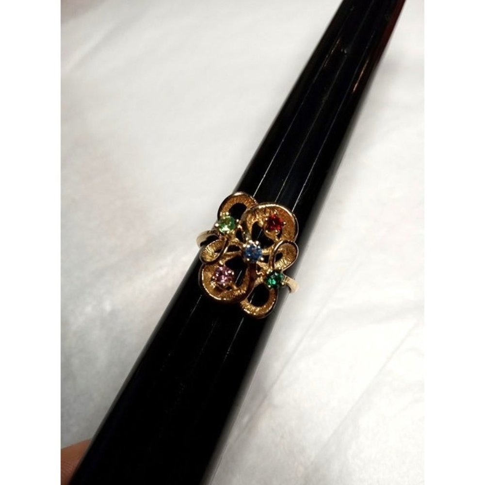 Size 7.5 Gold Tone‎ Multi Color Rhinestone Ring (1a4)